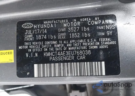 2014 Hyundai Accent Gls из США, поврежденный, VIN KMHCT4AE3EU768038